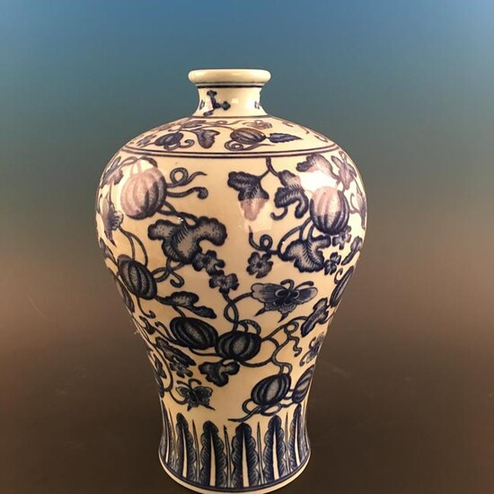 Chinese Blue-White Meiping Vase, Qianlong Mark