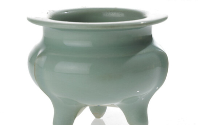Chinese Clay Censer Bowl w/ Celadon Glazing, Ming Dynasty