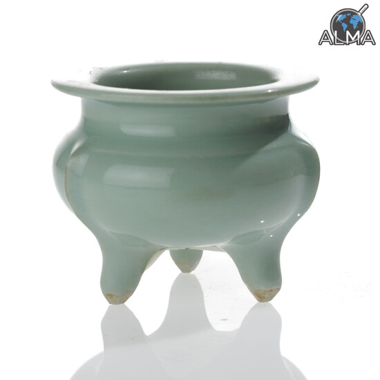 Chinese Clay Censer Bowl w/ Celadon Glazing, Ming Dynasty