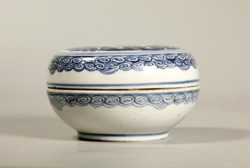 Chinese Kangxi Blue & White Porcelain Round Box
