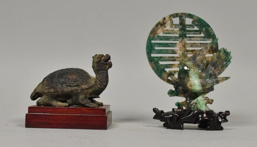 Chinese Nephrite Jade Statue and Dragon Turtle
