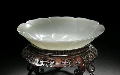 Chinese White Jade Carved Bowl, Ming