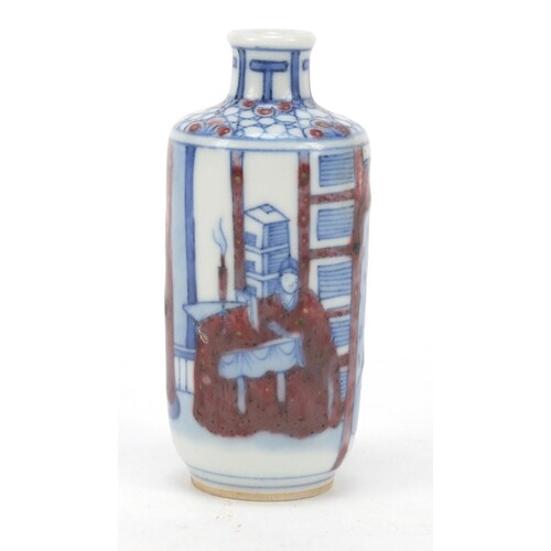 Chinese blue and white with iron red porcelain snuff bottle,...