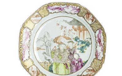 Chinese porcelain mandarin octagonal plate, Qianlong