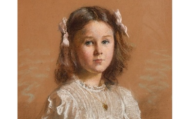 Circle of William Dring, a pastel portrait of a young girl w...