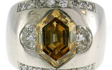 Cognac Diamond Platinum BAND Ring with White Diamond