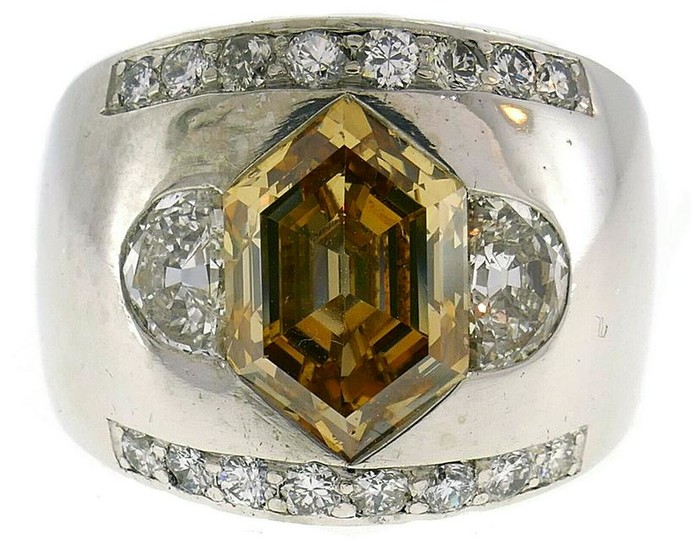 Cognac Diamond Platinum BAND Ring with White Diamond