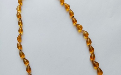 Collier rang du cou en perles en verre facetté jaune en forme de goutte Longueur...