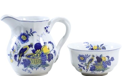 Copeland Spode England "Blue Bird" Porcelain Creamer and Bowl