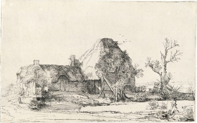 Cottages and Farm Buildings with a Man Sketching