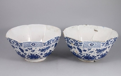 DELFT. Two octagonal blue and white earthenware WALADIERS...