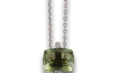 DIAMONDS, AMETHYST AND PERIDOT PENDANT, IN WHITE GOLD WITH CHAIN