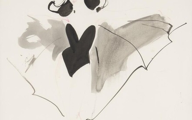 David Downton, British 1959- Fashion illustration, 2005; ink and gouache on paper, signed and dated lower right '05', 40.8 x 32.9 cm (ARR) Note: these works were commissioned by jewellery designer Theo Fennell for an advertising campaign in 2005...