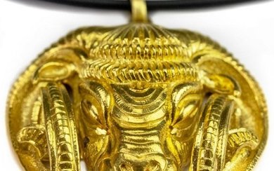 David Webb 18k Gold Rams Head Necklace Pendant VTG