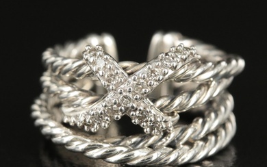 David Yurman Sterling and 0.15 CTW Diamond "X" Cable Crossover Ring