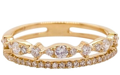 Diamond Duet Ring, 14 Karat Gold Diamond Double Band Ring, Stackable Ring