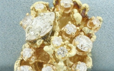 Diamond Nugget Design Ring in 18k Yellow Gold