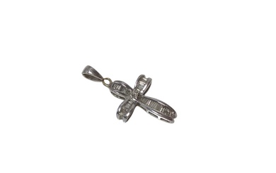 Diamond cross pendant with baguette cut diamonds estimated to weigh approximately 0.40cts in total, in 9ct white gold setting.