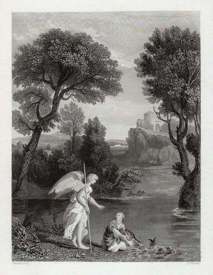 Domenichino Tobit and the Angel 1834 Engraving Signed
