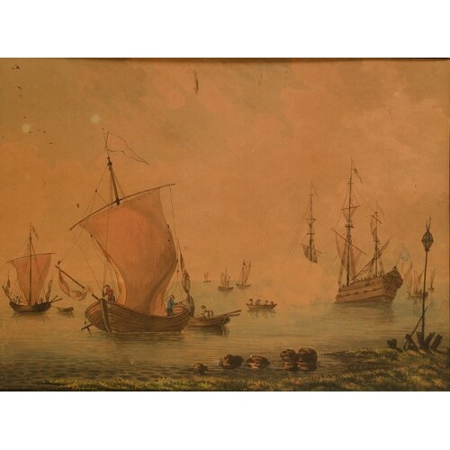 Dutch School (18th century) Coastal Scene with British Ship ...