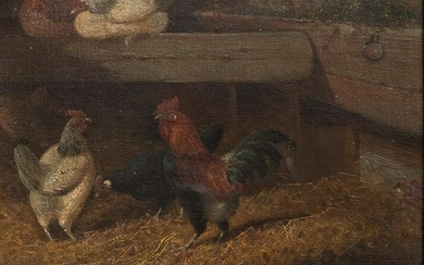 E VICTOR (19TH CENTURY) CHICKENS IN THEIR PENS, A PAIR