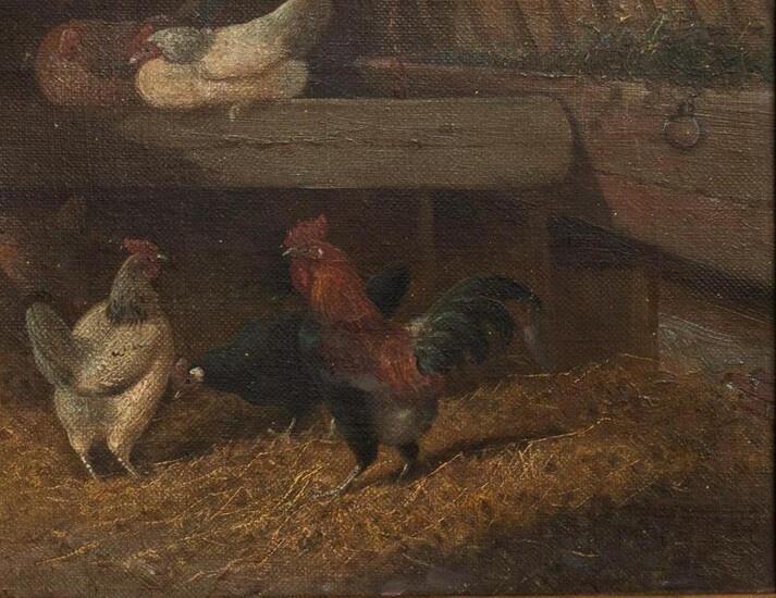 E VICTOR (19TH CENTURY) CHICKENS IN THEIR PENS, A PAIR