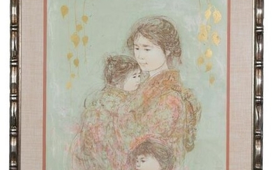 Edna Hibel Lithograph, Mother and Children