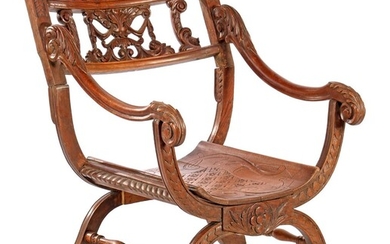 (-), Oak Dagobert chair with beautiful stitching 92...
