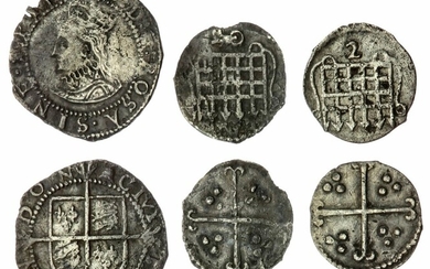 Elizabeth I (1558-1603), Sixth Issue, Penny, 1582-1583, m.m. bell; also, Portcullis Halfpennies (2), 1595-1598, m.m. key; 1602, m.m. 2