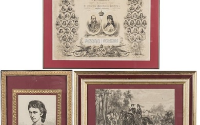 Empress Elisabeth of Austria - three framed Austrian prints, 19th century