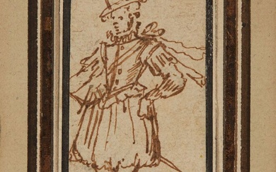 Entourage de CALLOT Jacques (Nancy 1592 - 1635) Étude de gentilhomme en pied Plume et...
