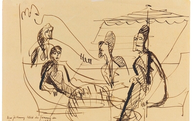 Ernst Ludwig Kirchner - Mann und Frau im Gespräch unter einem Sonnenschirm (Balkonszene). Verso: Variation derselben Szene