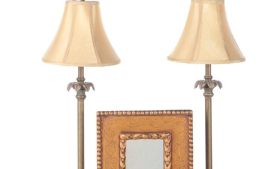 Palm Tree Motif Ceramic Table Lamps with Ceramic Mirror