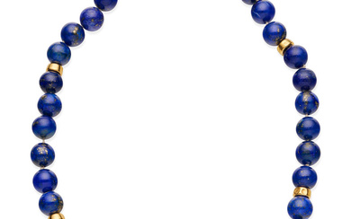 FOUR NECKLACES - LAPIS, BERYL, BLACK BEADS AND SEED PEARLS...