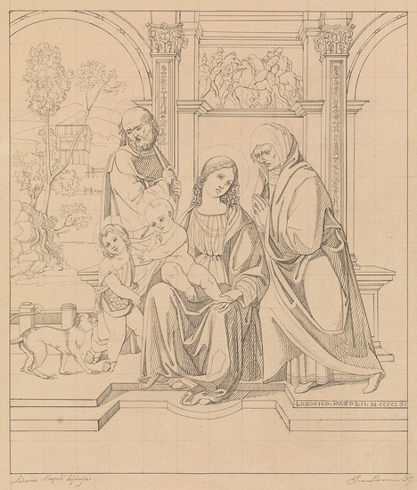 FRANCESCO PIERACCINI (Florence, mid 19th century) The Holy Family with Saint Anne, Saint...