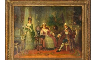 FRENCH ROCOCO INTERIOR SCENE OIL PAINTING SIGNED