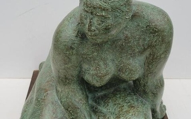Felipe Casteneda Kneeling Woman Verdigris Bronze
