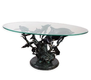 Figural Cast Bronze Dolphin Turtle Coffee Table