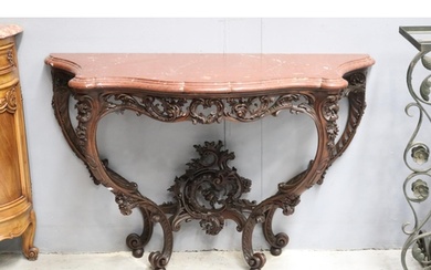 Fine antique French Louis XV marble topped console, well car...