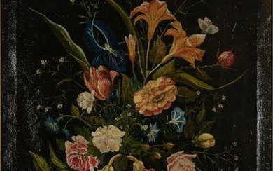 Flemish School 19th Century Still Life of Tulips, Tiger Lillies, Morning Glories and other Flowers