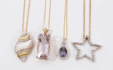 Four 9ct gold pendants on chains