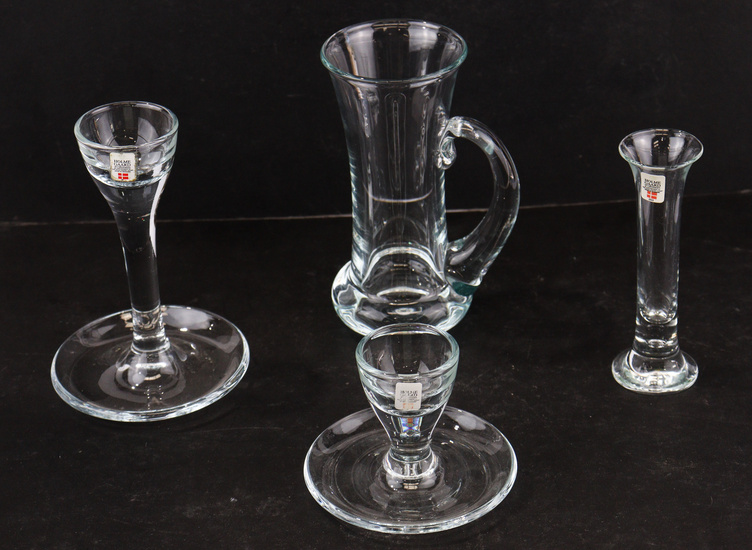 Four Holmegaard (Denmark) mouthblown and handcrafted glass pieces, comprising two...