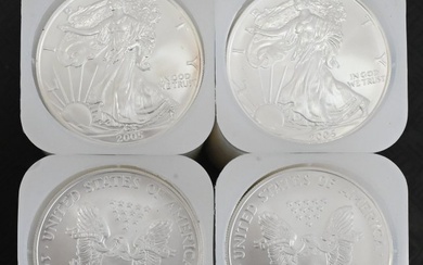 Four Rolls of 20-2005 1oz Silver American Eagle Dollar Coins BU