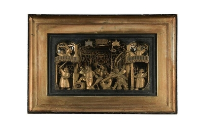 Framed Chinese Gilt Wood Carving, Late 19th Century