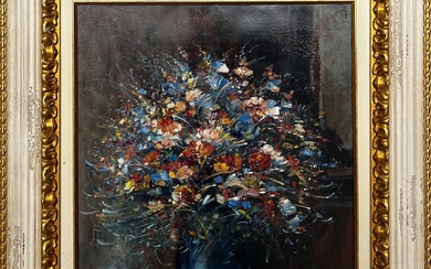 François D'IZARNY né en 1952 "Fleurs d'automne" Huile sur toile, signée en bas à gauche...