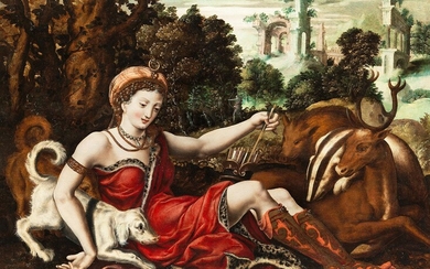 Französischer Meister, um 1570, DIANA MIT TIEREN BEI DER RAST