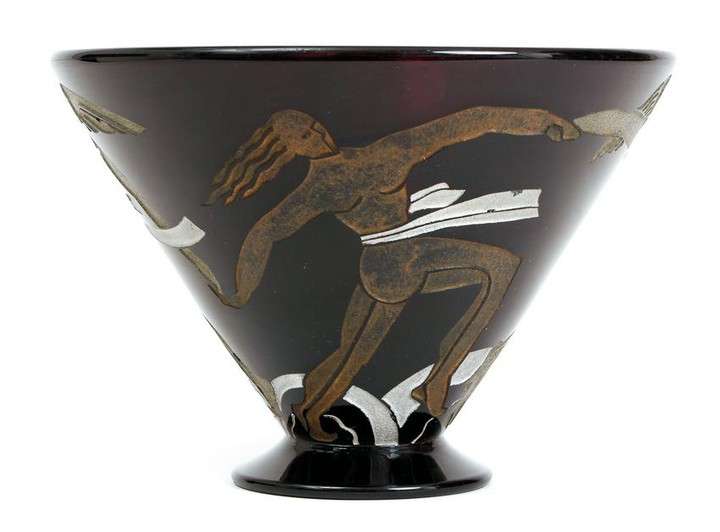 French Art Deco Glass Bowl by HENRI QUENVIT/ QUENVILLE