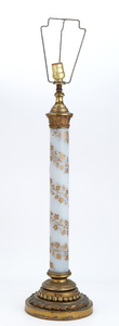 French Gilt-Metal Mounted Blue and White Opaline Glass Lamp