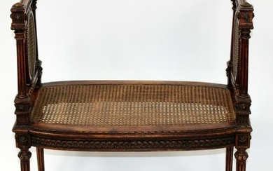 French Louis XVI style caned bench