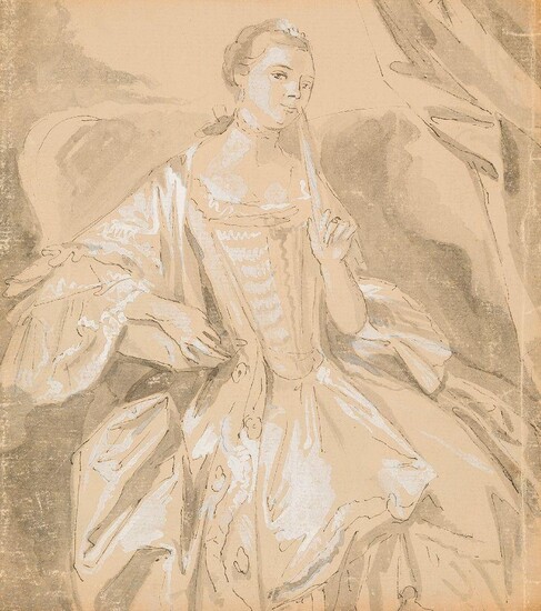 French School, mid-late 18th century- Portrait of a lady holding...